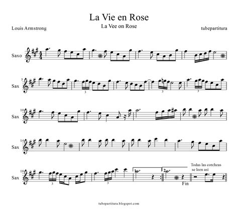 tubescore: La Vie en Rose Sheet music for Alto Saxophone by Edith Piaf Life in Pink Alto Sax ...