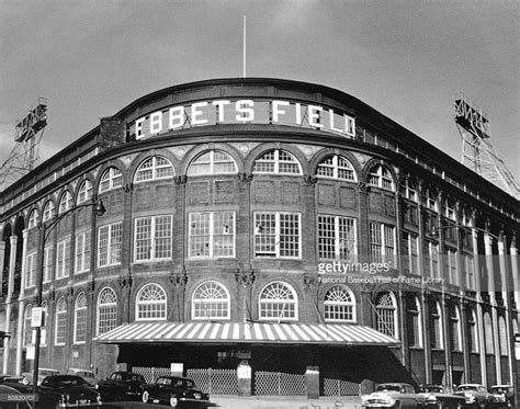 A general view of the exterior of Ebbets Field, home of the Brooklyn Dodgers from 1913-57 in ...