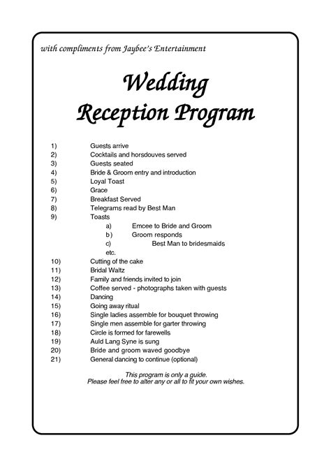 Wedding Reception Program Sample, Order Of Wedding Reception, Wedding ...