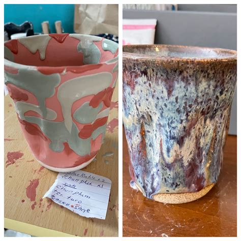 two pictures one has a cup and the other has a note on it