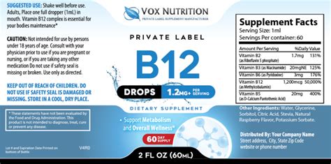 Private Label Vitamin B-12 Supplement Drops | Vox Nutrition