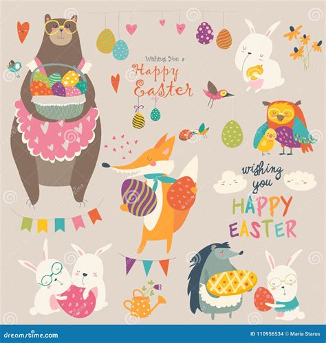 Animals celebrating Easter stock vector. Illustration of nature - 110956534