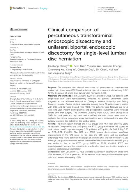 (PDF) Clinical comparison of percutaneous transforaminal endoscopic ...