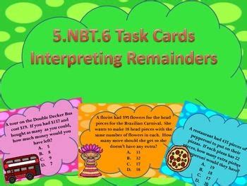 5.NBT.6 Interpreting Remainders Task Cards | Interpreting remainders, Task cards, Remainders