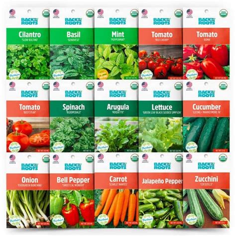 Back to the Roots Organic Garden Essentials Vegetable Seeds Variety (15 ...