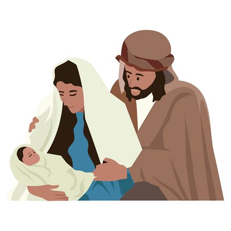 Christmas nativity scene of Joseph and Mary holding baby Jesus. Flat vector illustration ...