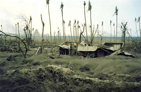 Papua New Guinea, Rabaul, left over of Rapolo village after the volcano ...