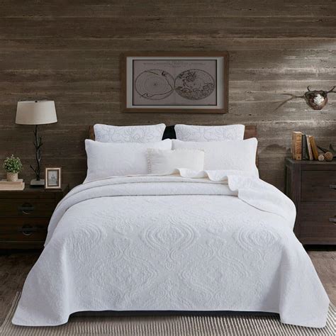 SWEET N SIMPLE HOME Medallion 3-Piece White 100% Cotton King Quilt Set ...