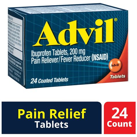 Advil Coated Tablets Pain Reliever and Fever Reducer, Ibuprofen 200mg, 24 Count, Fast-Acting ...