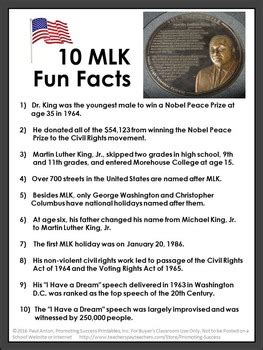 FREE Martin Luther King Jr Facts for Black History Month Research Projects