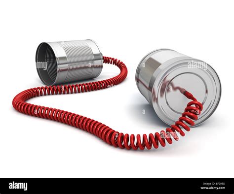 Tin can phone with wired cable Stock Photo - Alamy