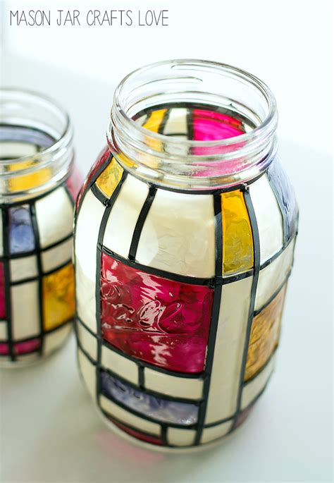 Mondrian Mason Jars - Mason Jar Crafts Love