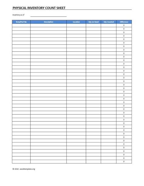 Physical Inventory Count Sheet Template | Excel Templates | Excel ...