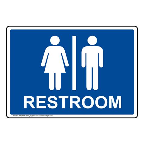 White-On-Blue Unisex Restroom Sign With Symbol - 6 Sizes