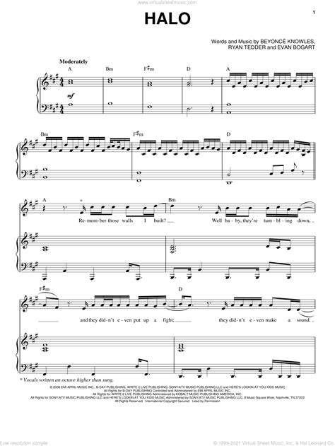 Beyonce: Halo sheet music for voice and piano (PDF-interactive) | Sheet music, Piano sheet music ...