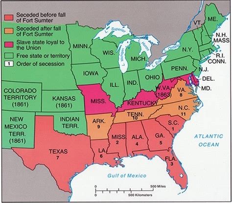 Map of Confederate States that Seceded from the Union and their order ...