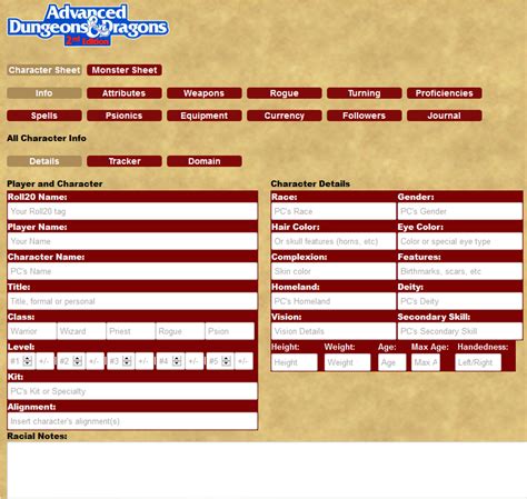 ADnD 2nd Edition Character sheet - Roll20 Wiki