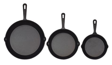 Jim Beam Set of 3 Pre Seasoned Cast Iron Skillets with Even Heat ...