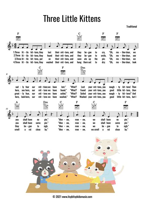 Three Little Kittens Sheet Music With Chords And Lyrics