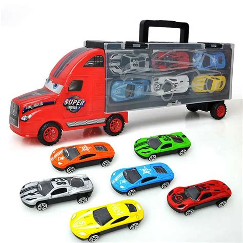 6pcs/set Portable Kids Mini Pull Back Cars Toy Diecast Alloy Car Model Toys Container Truck ...