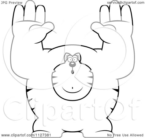 Cartoon Of An Outlined Buff Cat Giving Up - Royalty Free Vector Clipart ...