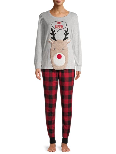 Holiday Time - Matching Family Christmas Pajamas Women's and Women's Plus Oh Deer 2-Piece Pajama ...