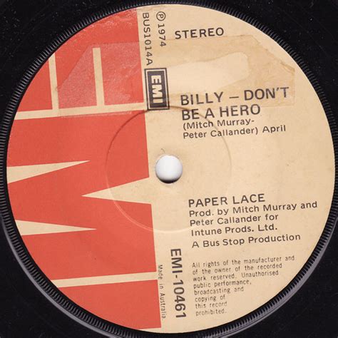 Paper Lace - Billy - Don't Be A Hero (1974, Vinyl) | Discogs