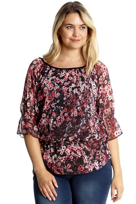 New Womens Top Plus Size Ladies Chiffon Frill Gypsy Tunic Elastic Waist ...