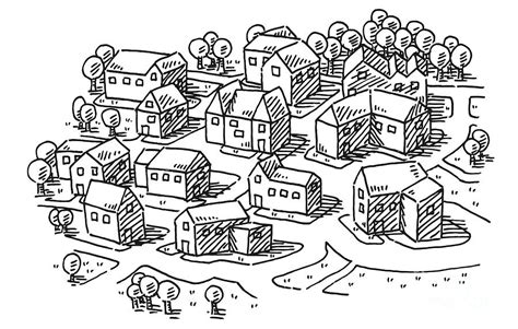 Town Neighborhood Drawing Drawing by Frank Ramspott - Pixels