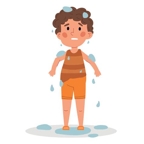 Wet rainy child. Boy in bad weather wet. Cartoon vector illustration 20321607 Vector Art at Vecteezy