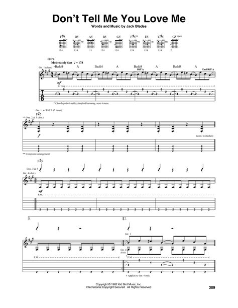 Don't Tell Me You Love Me by Night Ranger Sheet Music for Guitar Tab at Sheet Music Direct