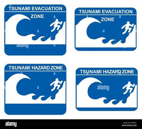 Tsunami warning signs showing evacuation and hazard zones Stock Photo ...