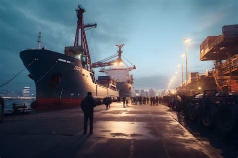 Premium AI Image | A cargo ship docking at a port