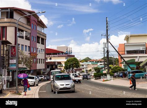 Main street of downtown at city centre, Island of Koror, Koror, Palau ...