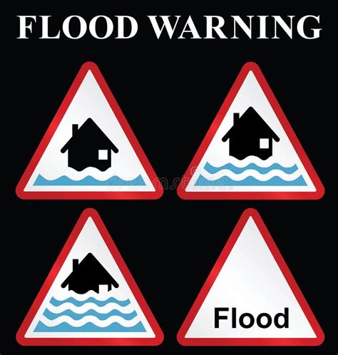 Flood warning signs stock vector. Illustration of rainfall - 63856574