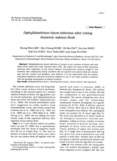 (PDF) Diphyllobothrium latum infection after eating domestic salmon flesh