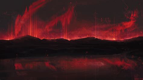 wallpaper mountains, art, dark, red, spots HD : Widescreen : High Definition : Fullscreen