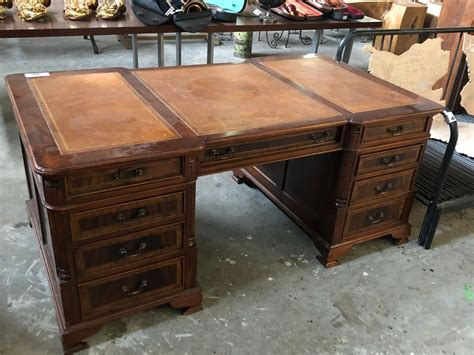 LEATHER TOP MAHOGANY PARTNERS DESK - Able Auctions