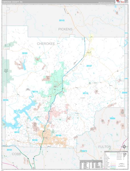 Cherokee County, GA Wall Map Premium Style by MarketMAPS - MapSales