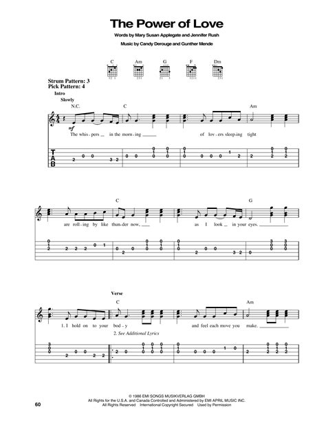 The Power Of Love by Celine Dion Sheet Music for Easy Guitar Tab at Sheet Music Direct