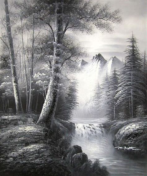 black and white painting | Black and white landscape, Landscape paintings, Landscape drawings