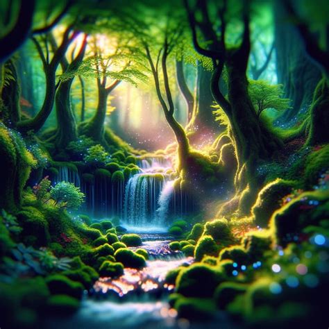 Captivating Mystical Forest with Hidden Waterfall Fantasy Scene | AI ...