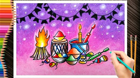 Holi easy drawing. Holi chart/poster making. Happy Holi festival 2021 ...