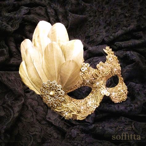 Sequined Gold Masquerade Mask With Rhinestones & Feathers | Etsy