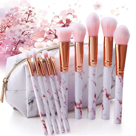 Super Cute 5/10pcs Pink Soft Marble Makeup Brushes Tools Kit Foundation Concealer Powder ...