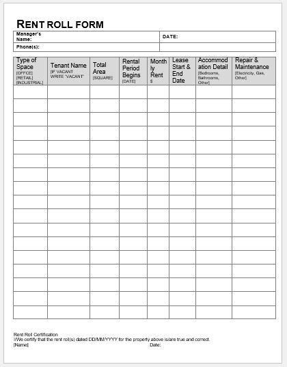 Rent Roll Form Templates for MS Word | Word & Excel Templates