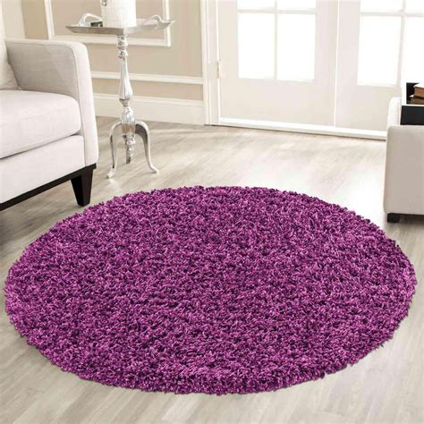 Plain Round Shaggy Purple Circular Rugs For Dining Room