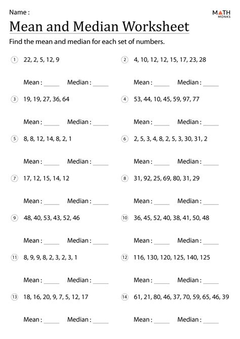 Mean Median Mode Worksheets Printable