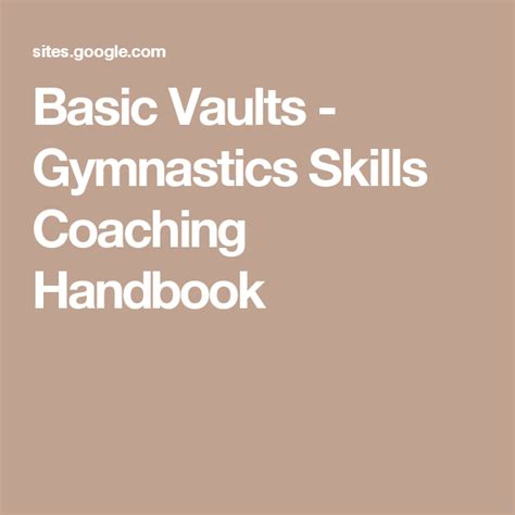 Basic Vaults - Gymnastics Skills Coaching Handbook Gymnastics Levels ...