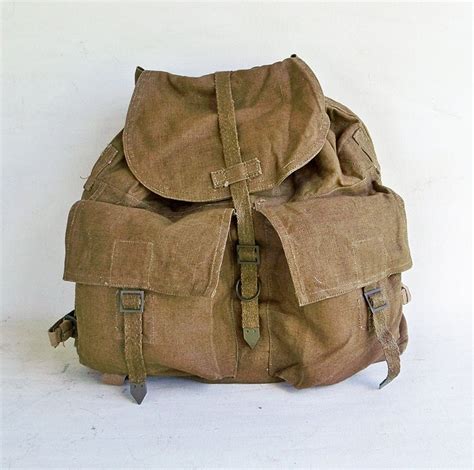 Vintage Army Surplus Backpack Rucksack Canvas and Leather